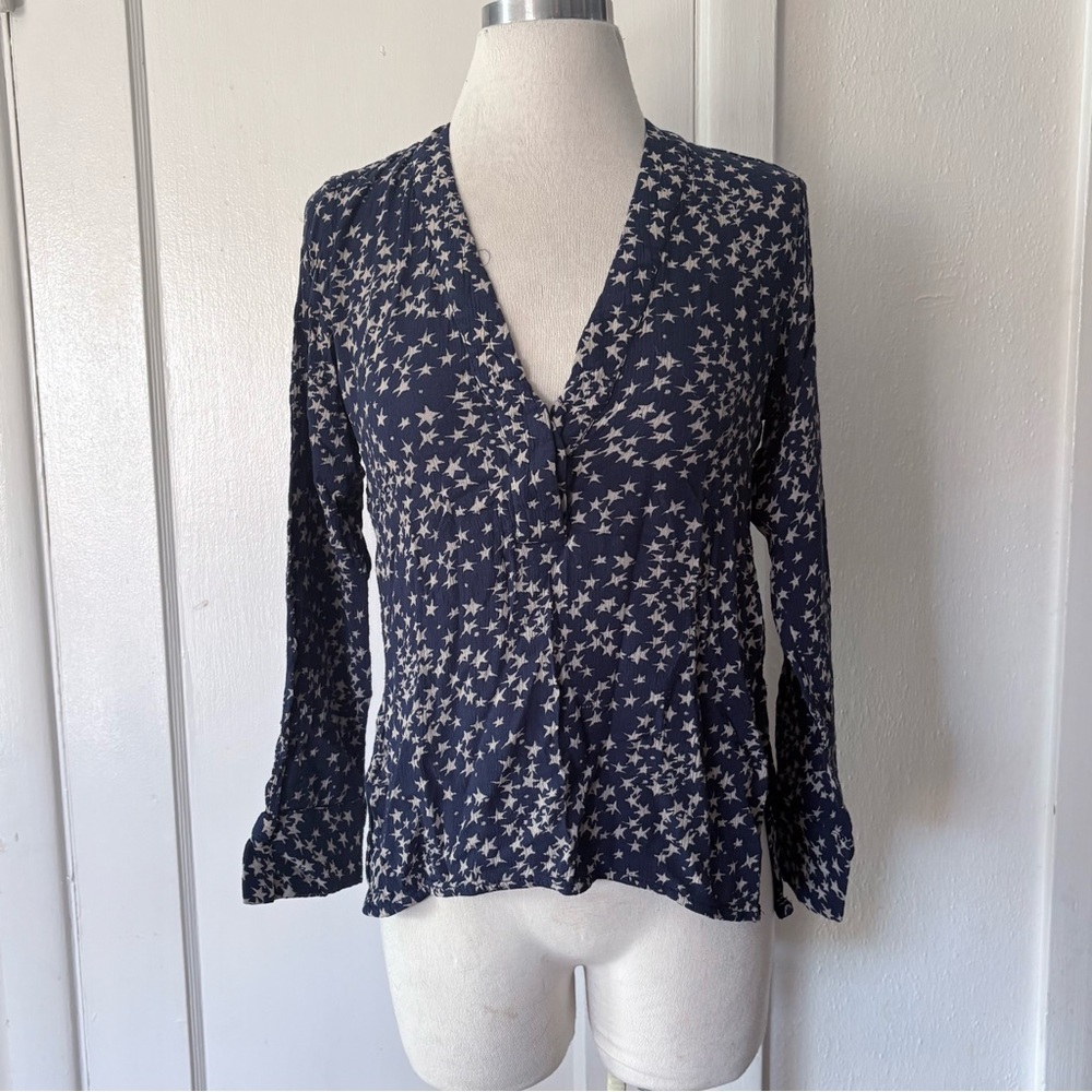 H&M L.O.G.G Women’s Star Print Long Sleeve Blouse ~ sz 2